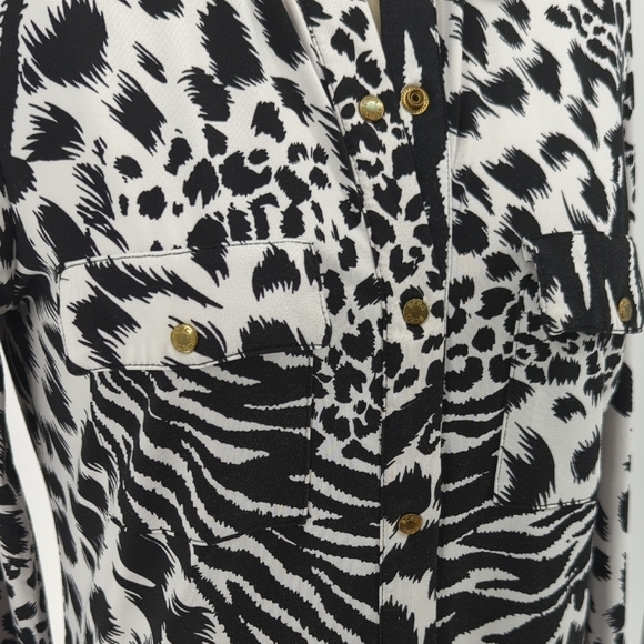 01400 BCBGMaxazria Zebra Print Knit Shirt Black White S animal Business casual - Picture 4 of 8